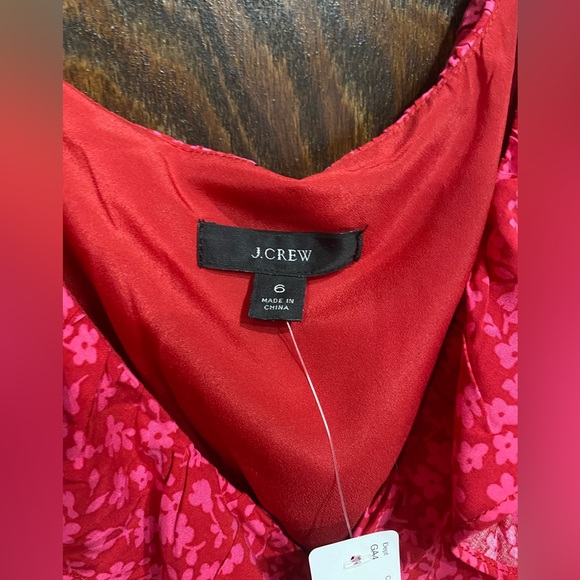 🆕J. Crew-Red & Pink V-Neck Floral Ruffled Faux Wrap Dress NWT, Size 6, lined - Picture 5 of 10